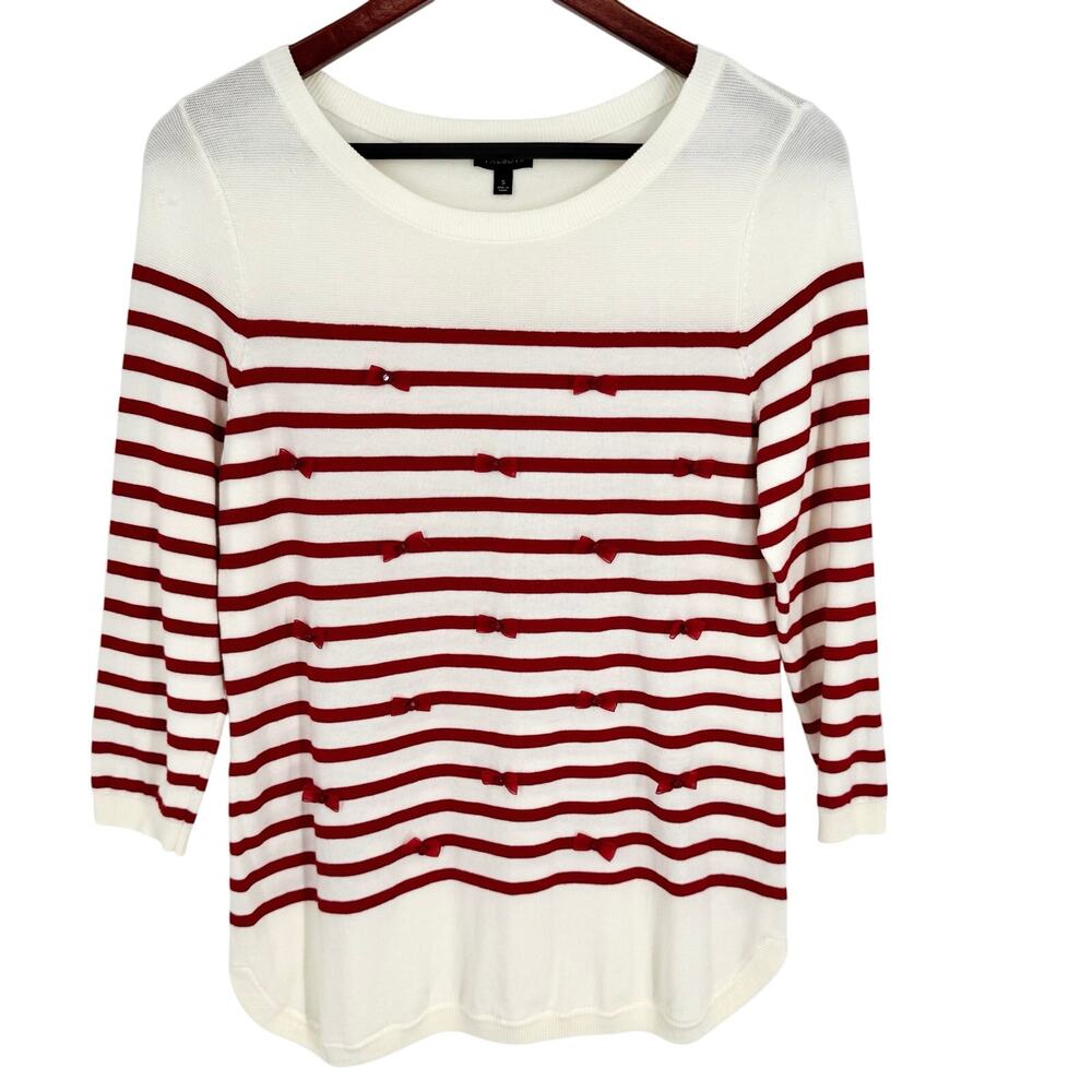 Talbots Sz Small Red Bows Knit Sweater Christmas Valentines Day Shirt Top Blouse
